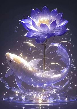Koi Fish and Lotus Flower Art