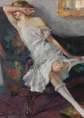 Woman in White Dress Painting