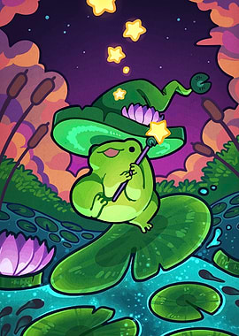 Frog Wizard on Lily Pad