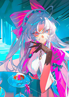 Anime Girl with Tea Cup