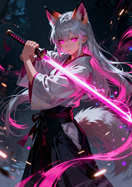 Anime Fox Girl with Glowing Katana