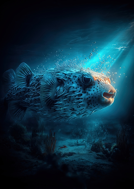 Pufferfish in Deep Blue Ocean