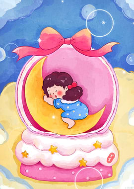 Sleeping girl on the moon