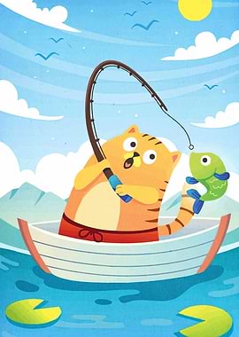 Cartoon Cat Fishing