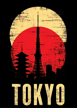 Tokyo Silhouette with Rising Sun