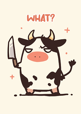 Angry Cow with Knife Cartoon