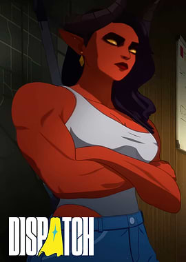 Red-skinned woman with horns illustration