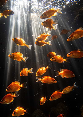 Goldfish swimming in sunlit water
