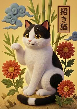 Maneki Neko Lucky Cat Illustration