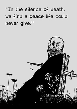Death's Peace: Skull, Sword, and Flowers