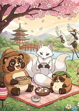 Japanese Picnic with Animals and Scenery