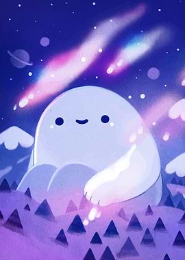 Cute Space Creature in Purple Landscape