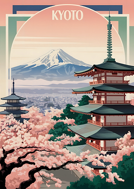 Kyoto Travel Poster with Pagodas