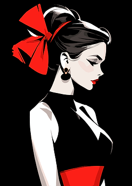 Elegant Woman with Red Bow