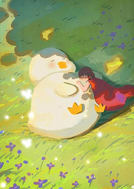 Girl Sleeping on a Duck