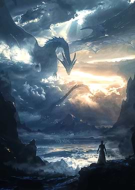 Dragon and Figure Fantasy Landscape