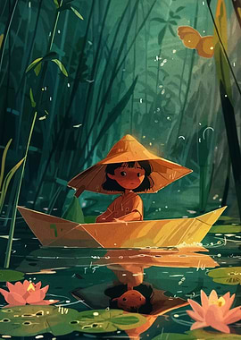 Girl in Paper Boat Illustration