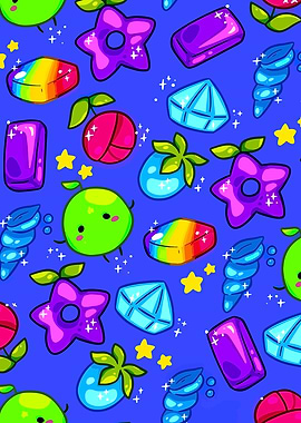 Cute Colorful Pattern on Blue Background