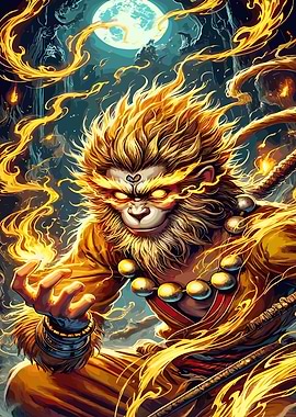Monkey King with Fire and Moon