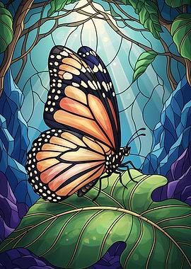 Monarch Butterfly on Leaf Illustration
