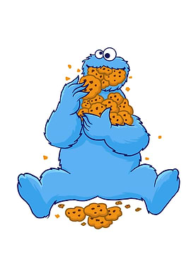 Cookie Monster eating cookies illustration