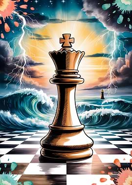 Chess King on Stormy Seascape