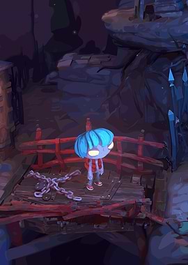 Cartoon Character on Bridge with Chains