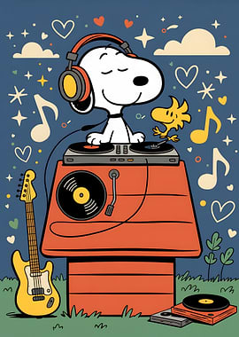 Snoopy DJ with Woodstock