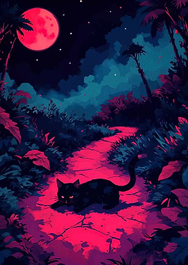 Black Cat Under Red Moon