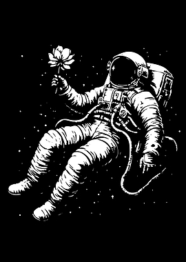 Astronaut with Lotus Flower in Space