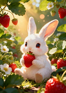 Cute Bunny Eating Strawberry