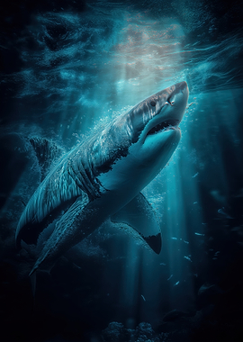 Great White Shark in Ocean Depths