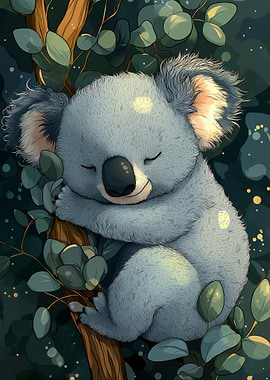Sleeping Koala on Eucalyptus Tree
