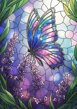 Butterfly and Lavender Stained Glass Art