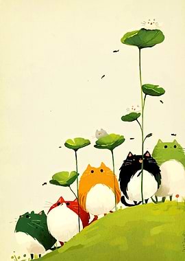 Cats on a Hill with Lotus