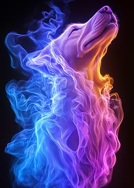 Abstract Wolf with Colorful Smoke