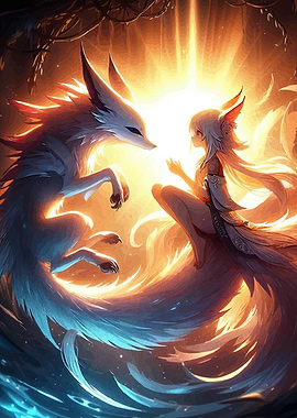 Anime Girl and Fox Spirit