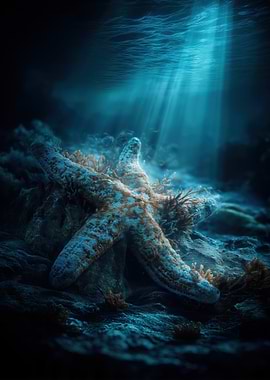 Underwater Starfish with Sun Rays