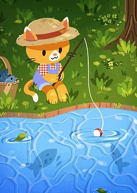 Cat Fishing by the River