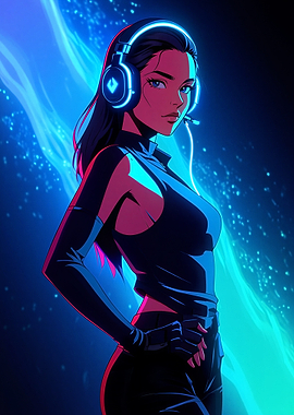 Anime Girl with Neon Headphones