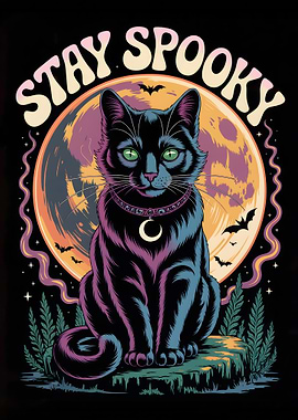 Stay Spooky Black Cat Halloween Art