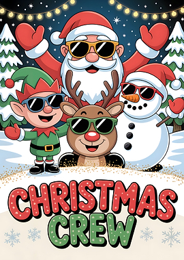 Christmas Crew Cartoon with Sunglasses