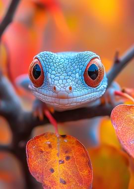 Cute Blue Lizard on Branch
