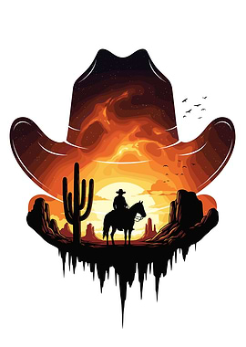 Cowboy Hat Desert Silhouette Illustration