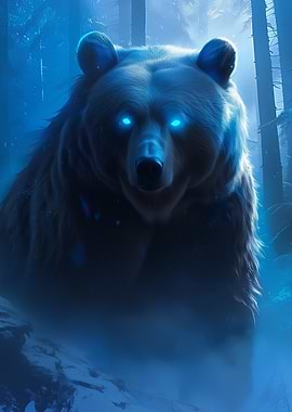 Dark Wood Collection: Mystical Blue Bear in Forest
