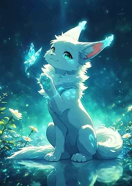 Cute Fox and Butterfly Digital Art