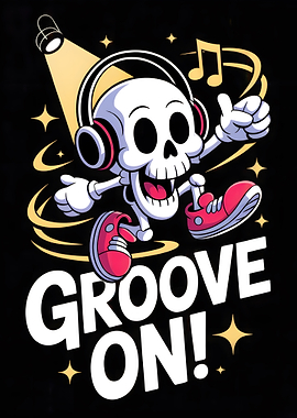 Groove On! Cartoon Skeleton with Headphones