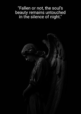Angel Statue in Darkness with Quote