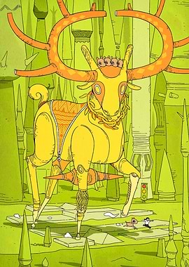 Mechanical Deer in a Green Landscape