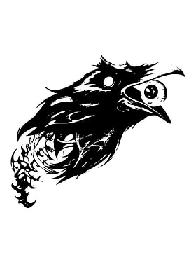 Abstract Raven Head Black and White